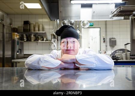 Finnish Celebrity Chef Micke Björklund in his Smakbyn Restaurant kitchen in Kastelholm on Åland. He won TV show Robinson in Sweden. Pic: Rob Watkins Stock Photo