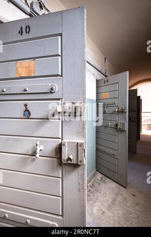 Corridor with open prison cell doors, former district court prison in Berlin Koepenick, Germany Stock Photo