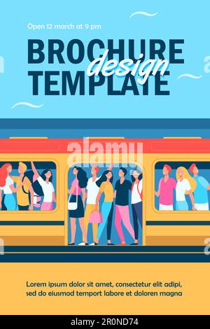 Crowd of happy people travelling by subway train Stock Vector