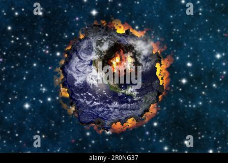 Earth burning and on fire, global warming concept Stock Photo