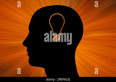 human head silhouette and light bulb, idea and innovation concept Stock Photo