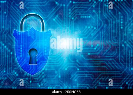 shield and lock as concept for security and safety in internet Stock Photo
