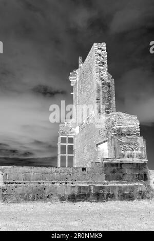 Abstract inverted image of an old abandoned mansion house in ruins.  Haunted house concept Stock Photo