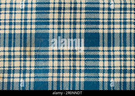 Blue and beige chequered fabric in a close up view Stock Photo