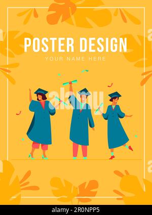 Happy diverse students celebrating graduation from school Stock Vector ...