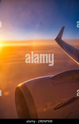 aerial view from the dirty porthole of an airplane Stock Photo