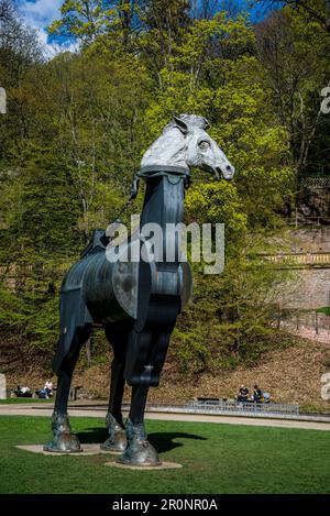 Horse sculpture by Jurgen Goertz  in the Heidelberg Castle Garden, Heidelberg, Germany Stock Photo