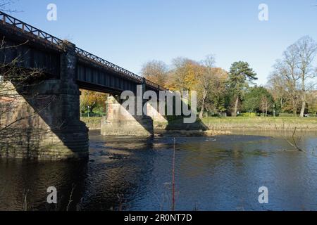 Railway Bridge now footpath crossing the River Ribble at Preston Lancashire England Stock Photo