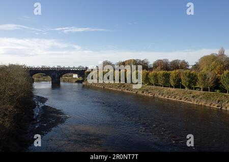 Railway Bridge now footpath crossing the River Ribble at Preston Lancashire England Stock Photo