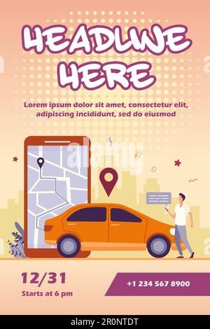 Man with map on smartphone renting car Stock Vector
