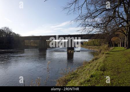 Railway Bridge now footpath crossing the River Ribble at Preston Lancashire England Stock Photo