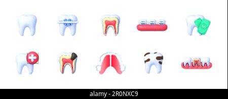 3D dentistry icons for medical design. Dentistry icons in realistic style. Medical protection icons. White background. Vector illustration design Stock Vector