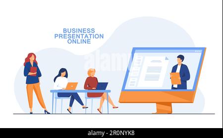 Businesswomen listening to presentation online Stock Vector