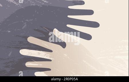 Racial equality concept. Two intersecting hands of a white man and a black man. Symbol sign Anti-racism human rights peace and friendship. Poster Stock Vector