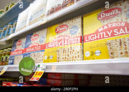 Los Angeles, California, United States - 10-25-2021: A view of several packages of Streit's matzos, on display at a local grocery store. Stock Photo