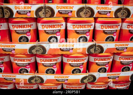 Los Angeles, California, United States - 10-25-2021: A view of several packages of Dunkin' Donuts ground coffee beans, on display at a local big box g Stock Photo