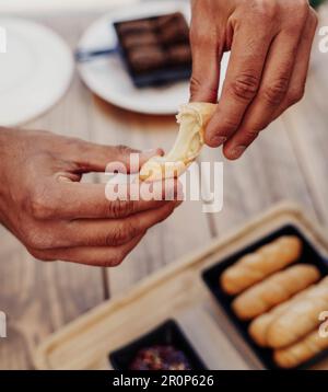 Serving of sticks stuffed with cheese called tequeños Stock Photo