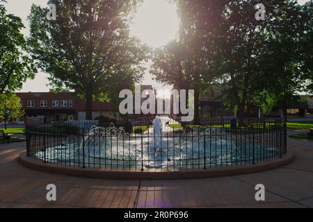 Paola, Kansas - May 8, 2023: Fountain and Gazebo at Paola City Park Square in Miami County KS Stock Photo