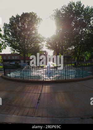 Paola, Kansas - May 8, 2023: Fountain and Gazebo at Paola City Park Square in Miami County KS Stock Photo