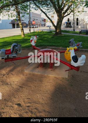 Paola, Kansas - May 8, 2023: Old Playground Equipment at Paola City Park Square Stock Photo