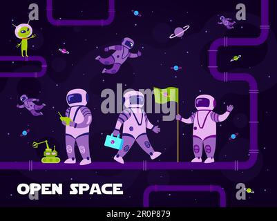 Colorful background design with astronauts making research Stock Vector