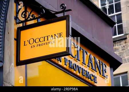L'Occitane en Provence shop sign, retailer of skincare and beauty products, Frederick Street, Edinburgh Scotland Stock Photo