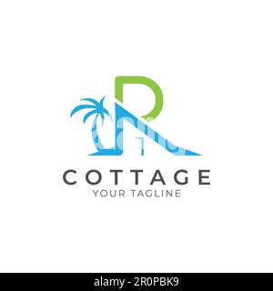 Initial letter R cottage house holiday logo design. Holiday travel and tourism logo deisgn vector Stock Vector