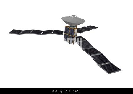 satellite 3d rendering for space with three solar panels Stock Photo