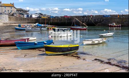 Landscape view of Historic Fishing Harbour Mousehole in Cornwall, England, UK Stock Photo