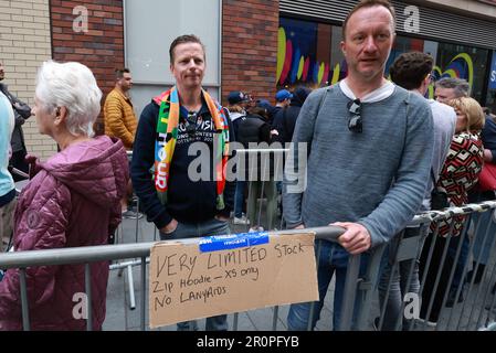 Liverpool, UK. 09th May, 2023. Big crowd in front of the official Eurovision shop in Liverpool, United Kingdom on May 9, 2023. Photo: Sanjin Strukic/PIXSELL Credit: Pixsell/Alamy Live News Stock Photo