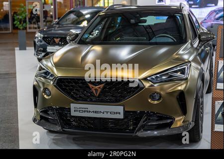 Riga, Latvia, April 28, 2023: Cupra Fermentor luxury SUV premiere at a motor show, 2023 model, front view Stock Photo