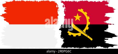 Angola and Indonesia grunge flags connection, vector Stock Vector