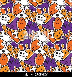 Happy Halloween Seamless Pattern. Scary and horror background. 31th October ornament for kid and youth stuff. Vector Stock Vector