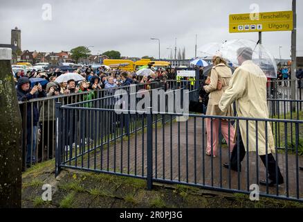 Wadden Islands, Netherlands. 09th May, 2023. WEST-TERSCHELLING - King Willem-Alexander and Queen Maxima arrive in the port of Terschelling. The royal couple will pay a two-day regional visit to the Wadden Islands. ANP KOEN VAN WEEL netherlands out - belgium out Credit: ANP/Alamy Live News Stock Photo