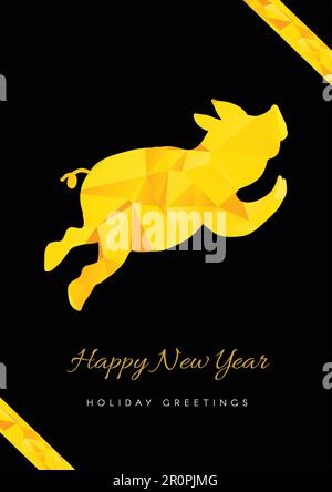 Happy New Year 2019 Party Poster with pig symbol. Celebration invitation. Vector Stock Vector