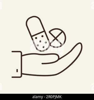 Pill in hand line icon Stock Vector