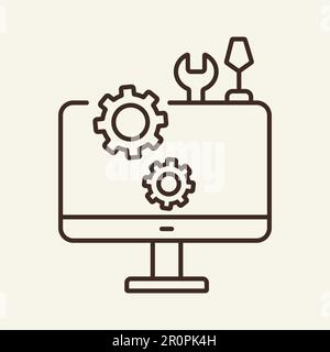 Computer settings line icon Stock Vector
