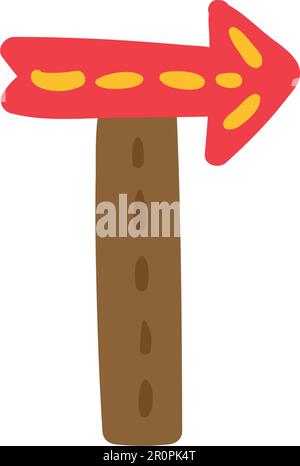 Signpost flat color illustration. Route, path, road pointer. Camping, hiking hand drawn design element Stock Vector