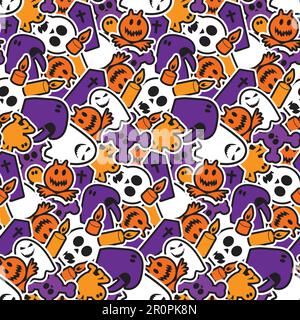 Happy Halloween Seamless Pattern. Scary and horror background. 31th October ornament for kid and youth stuff. Vector Stock Vector