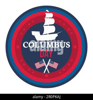 Happy Columbus Day Celebration Banner With USA Flag And Ship. Vector Stock Vector