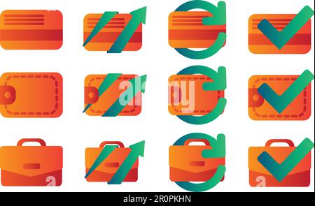 Business and finance flat gradient icons. E-payment, money transaction, digital wallet isolated cliparts Stock Vector