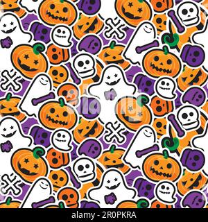 Happy Halloween Seamless Pattern. Scary and horror background. 31th October ornament for kid and youth stuff. Vector Stock Vector