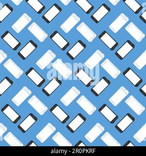 Vector stylish seamless pattern with smartphones in flat style. Cartoon design backdrop about technology, IT, internet, social networks and technical Stock Vector
