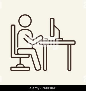 Student at computer line icon Stock Vector