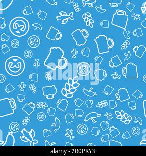 Oktoberfest Seamless Pattern. Blue white Beer Festival Ornament for print, cloth, wallpaper, backdrop. Vector Stock Vector