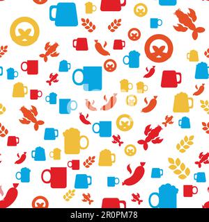 Oktoberfest Seamless Pattern. Colorful Beer Festival Ornament for print, cloth, wallpaper, backdrop. Vector Stock Vector
