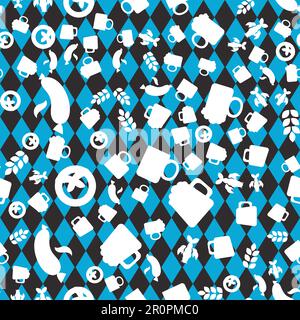 Oktoberfest Seamless Pattern. Blue white Beer Festival Ornament for print, cloth, wallpaper, backdrop. Vector Stock Vector
