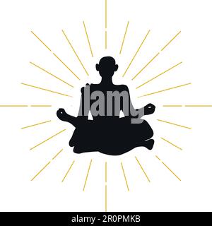 Retro hermit silhouette logo. Monk sign and vintage logotype. Meditation icon. Yoga symbol. Vector Stock Vector
