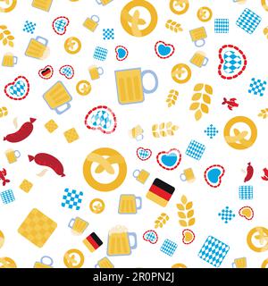 Oktoberfest Seamless Pattern. Colorful Beer Festival Ornament for print, cloth, wallpaper, backdrop. Vector Stock Vector