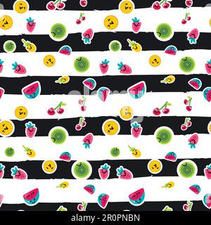 Vector Summer Fruits Patterns in cartoon style. Fruits and berries. Sweet backdrop Stock Vector